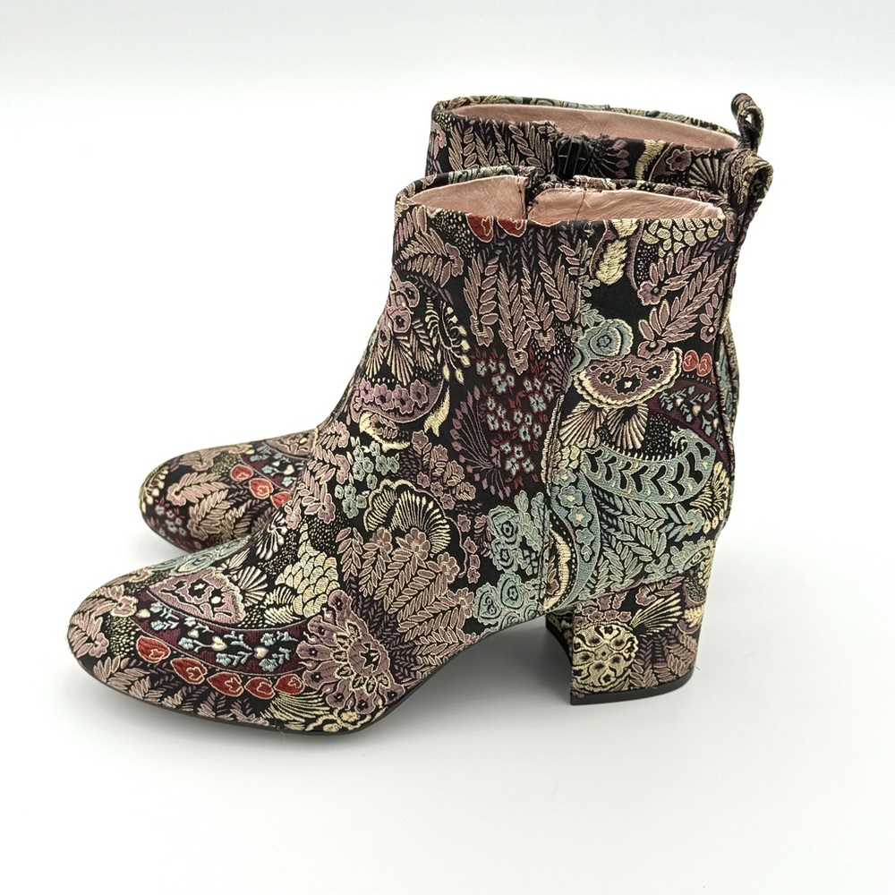 GIANNI BINI Jaydennn Women Sz 6 Brocade Fabric Block Heel Zip Victorian Booties - Picture 4 of 7